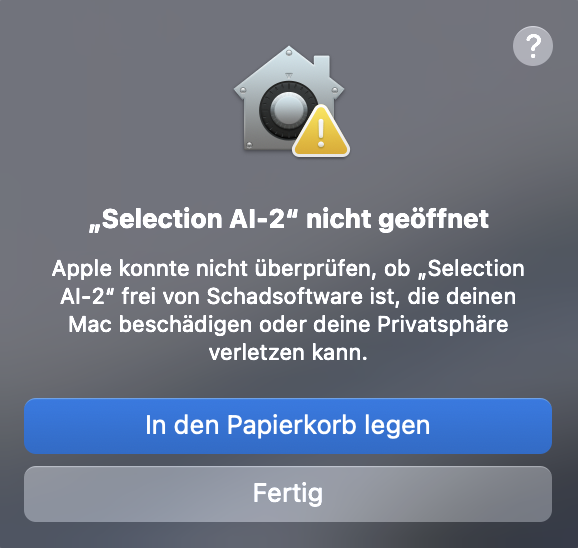 macOS Hinweis, dass SelectClick AI nicht geöffnet wurde